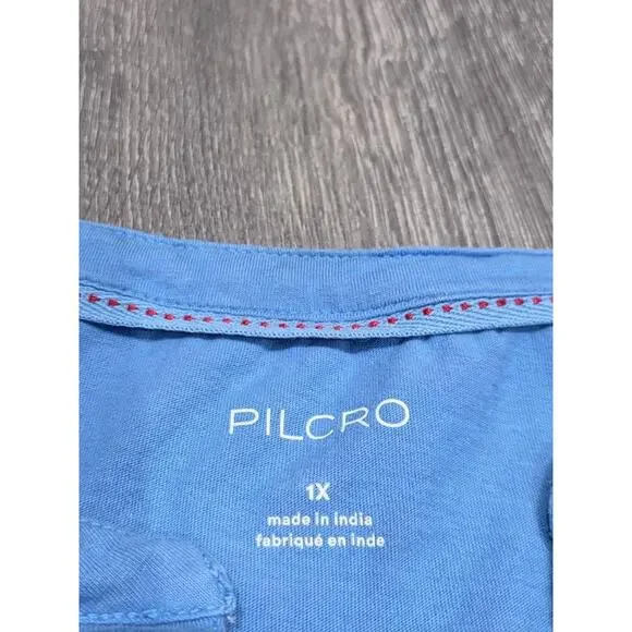 Anthropologie Pilcro Long-Sleeve Y2K preppy Babydoll Blouse top Blue 1X A004779 - Picture 7 of 10